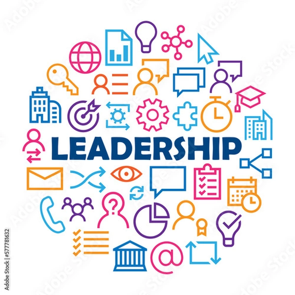 Fototapeta LEADERSHIP with related icons arranged in a circle on white background