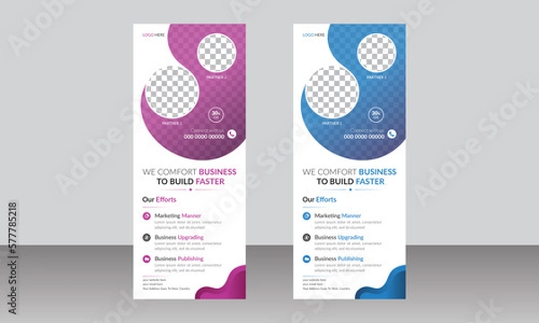 Fototapeta  Corporate roll-up banner. simple business roll up standee x-banner template. vector 2 gradient roll up banner design. 