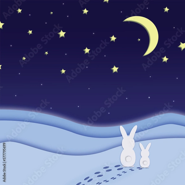 Obraz bunnies are watching the moon