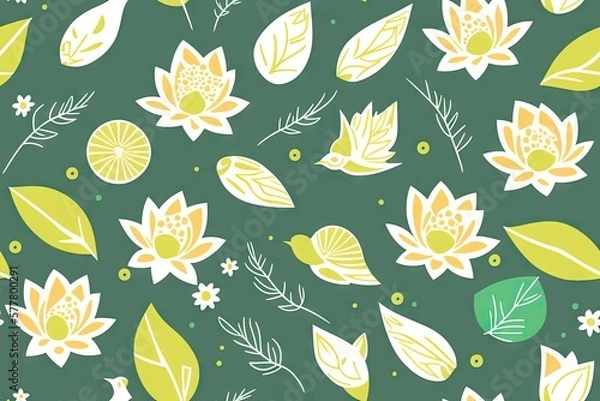 Fototapeta Seamless pattern with lotus flowers on pastel background, generative ai art., flat texture