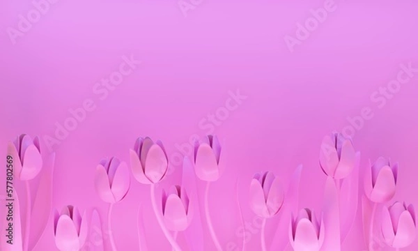 Fototapeta Pink card tulips with copy space. 3d rendering