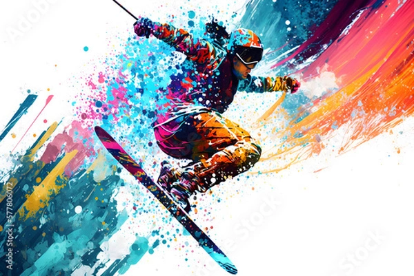 Obraz Colorful Abstract of a Leaping Skier