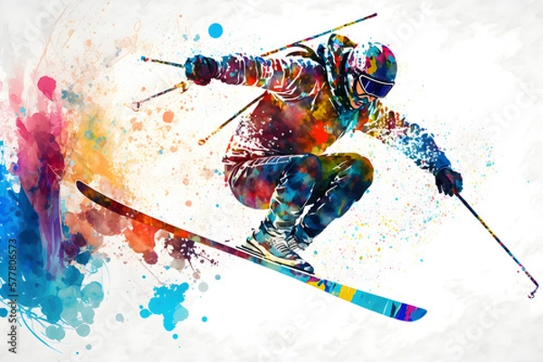 Obraz Abstract Painting of a Leaping Skier