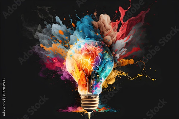 Obraz  Lightbulb artistic colourful explosion.