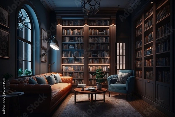 Fototapeta Cozy Library - Generative AI