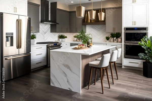 Fototapeta Modern kitchen interior - Generative AI