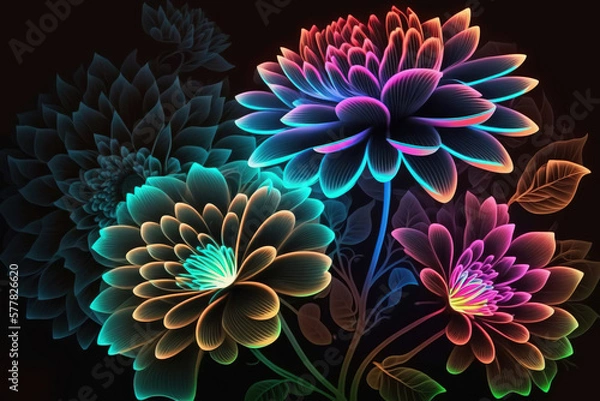 Obraz Creative illustration made of flowers and petals. Floral Generative Decorative Design