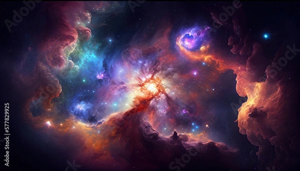 Obraz Nebula and galaxies in outer space endless universe generative AI