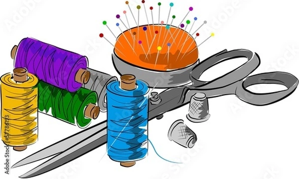 Obraz schere garn und nadeln