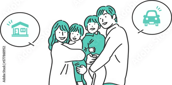 Obraz 理想を思い描く4人家族のイラスト