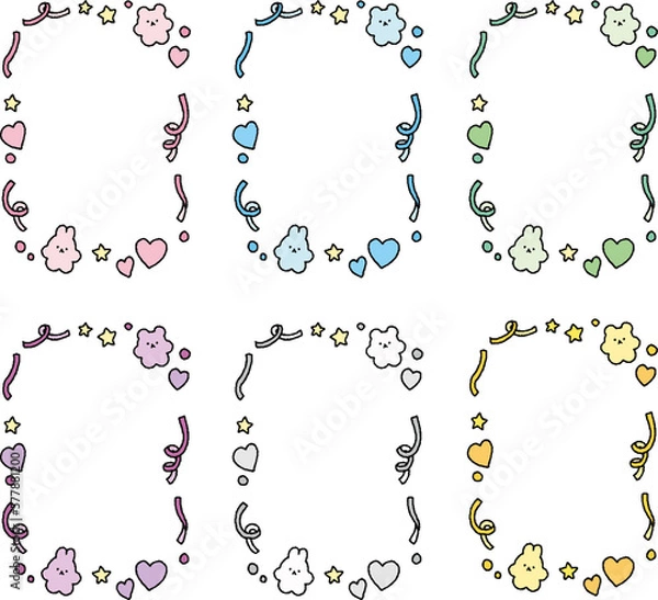 Fototapeta シンプルなタッチ　ファンシーでかわいい枠のイラストレーションセット