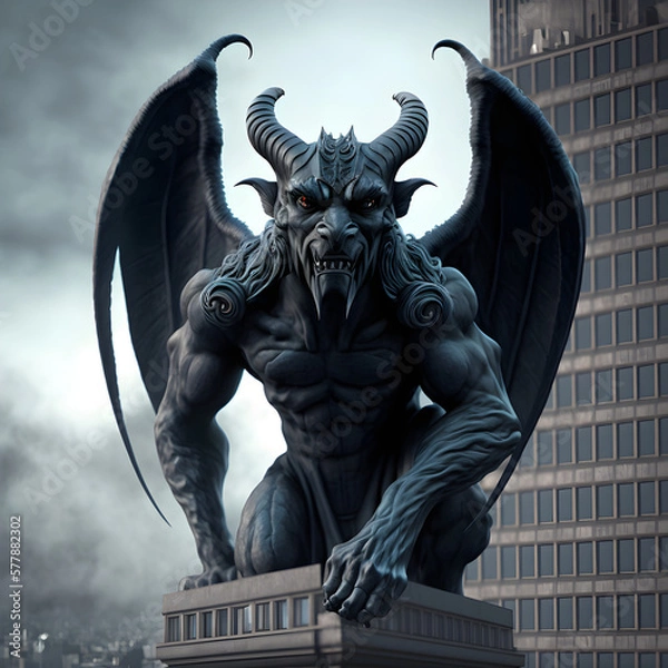 Fototapeta Gargoyle, Gothic Mythical Gargoyle Statue, Medieval Architecture Gargoyle Decoration, Scary Gargoyle, generative ai illustration