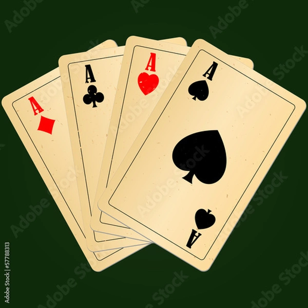 Obraz Four aces on green background