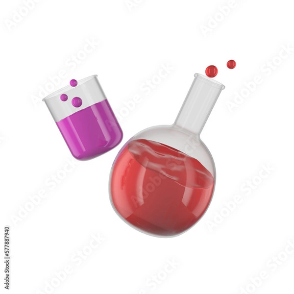 Fototapeta Flask of chemistry test tube 3d icon containing chemical on transparent background. 3d render science and technology concept.
