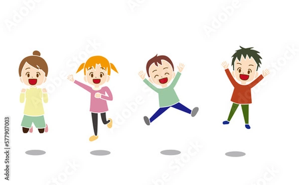 Obraz 元気にジャンプするこどもたち　複数　主線なし