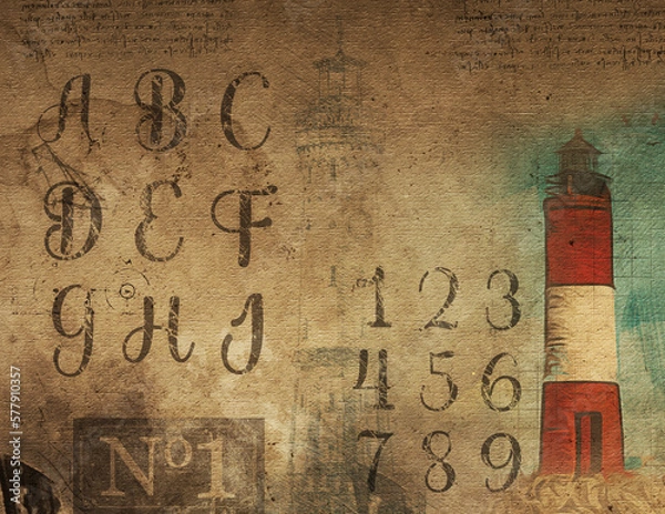 Obraz Old lighthouse on the script  wall