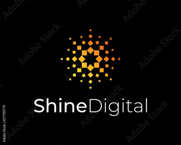 Fototapeta Shine Ray Burst Sparkle Particle Digital Pixel Technology Futuristic Innovation Vector Logo Design