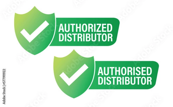 Fototapeta authorized distributor vector icon with tick mark, green in color