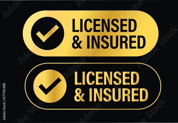 Fototapeta licensed and insured vector icon set isolated on dark background, golden colored