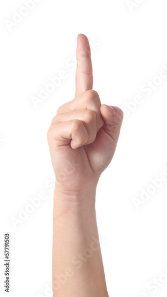 Fototapeta Symbol ideas. Hand showing his forefinger, isolated on white bac