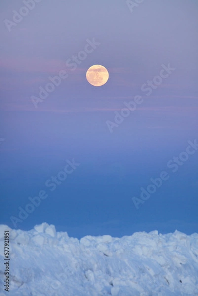 Obraz 日没後の色彩と月（別海町