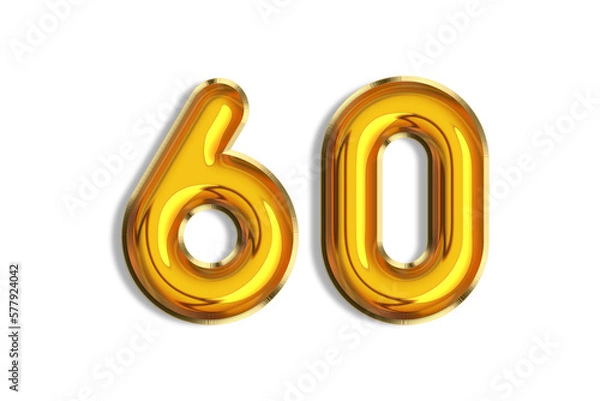 Obraz 60 years old. Gold balloons, 60th anniversary number, happy birthday congratulations. Illustration of golden realistic 3d symbols. Banner, icons isolated on white background.