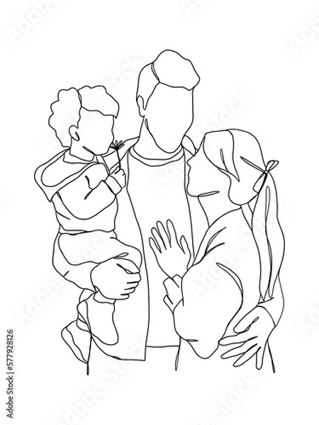 Fototapeta Continuous one line drawing of happy family.