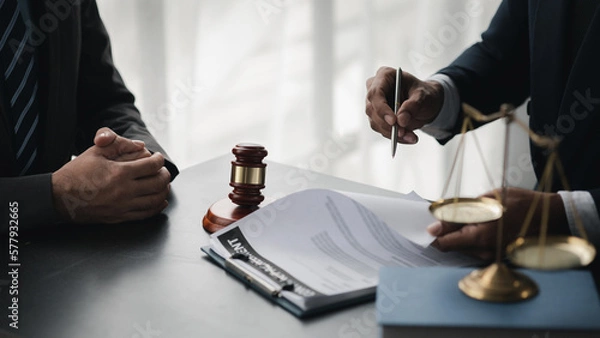 Fototapeta Attorneys or lawyers are advising clients in defamation cases, they are collecting evidence to bring charges against the parties for damages. The concept of defamation case counseling.