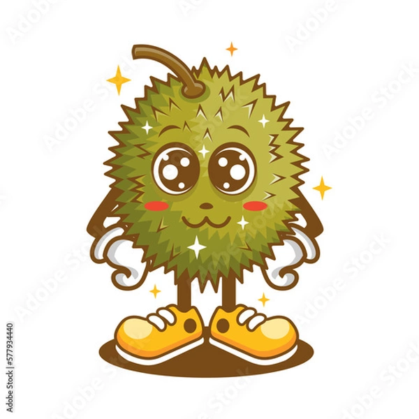 Fototapeta Cartoon character of durian with affected face