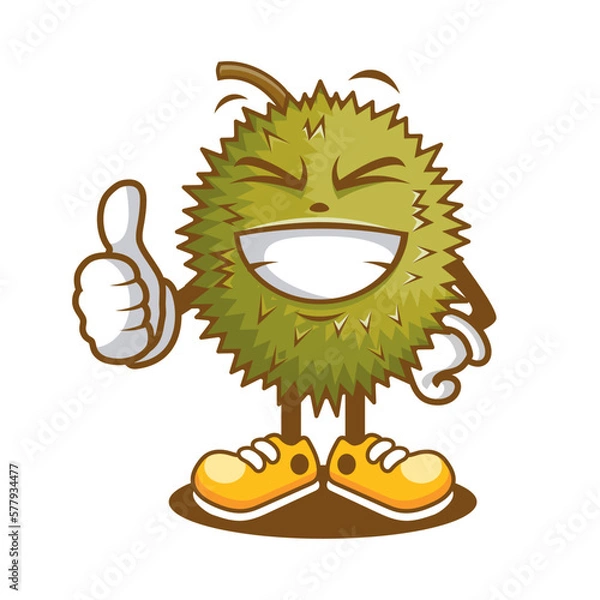 Fototapeta Cartoon character of durian with full of smile face