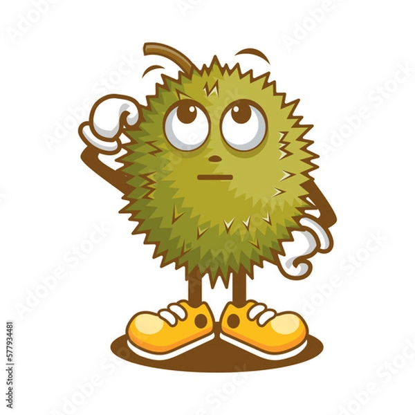 Fototapeta Cartoon character of durian with wonder face