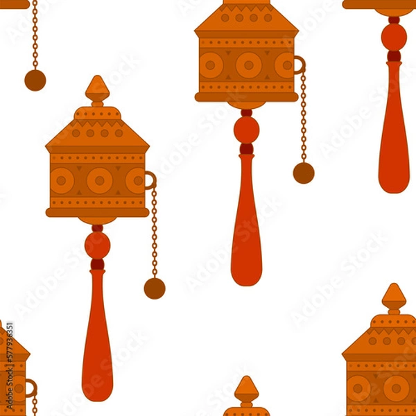 Obraz Tibetan prayer wheel vector cartoon seamless pattern background for wallpaper, wrapping, packing, and backdrop.
