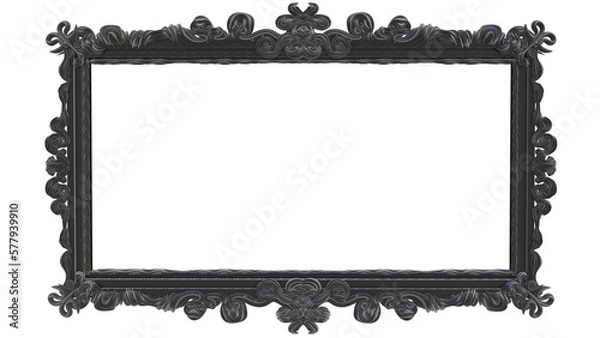 Fototapeta black carbon picture frame as transparent png file with rococo style ornaments.