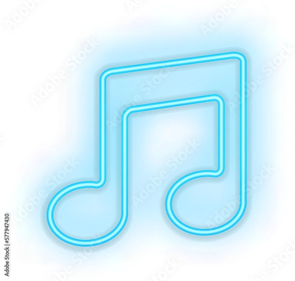 Fototapeta Blue illuminated neon light icon sign music note