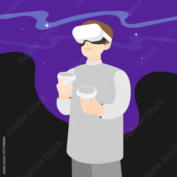 Fototapeta A man use virtual reality VR headset Vector