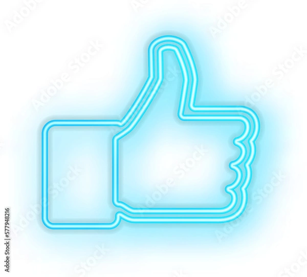 Obraz Blue illuminated neon light icon sign like thumb up
