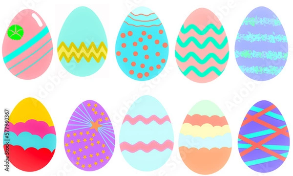 Fototapeta Easter eggs,set of vector colorful eggs. Easter design. Easter eggs Isolated on white background ,ten easter eggs