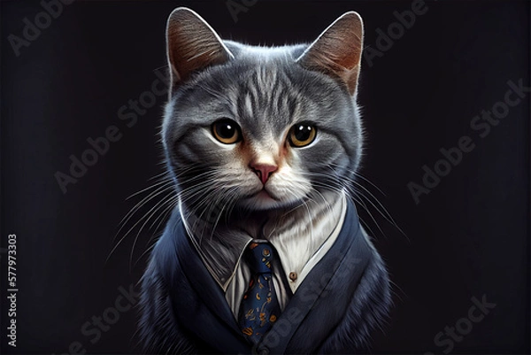 Fototapeta a professional portrait of a cat wearing a suit looking professional and serious