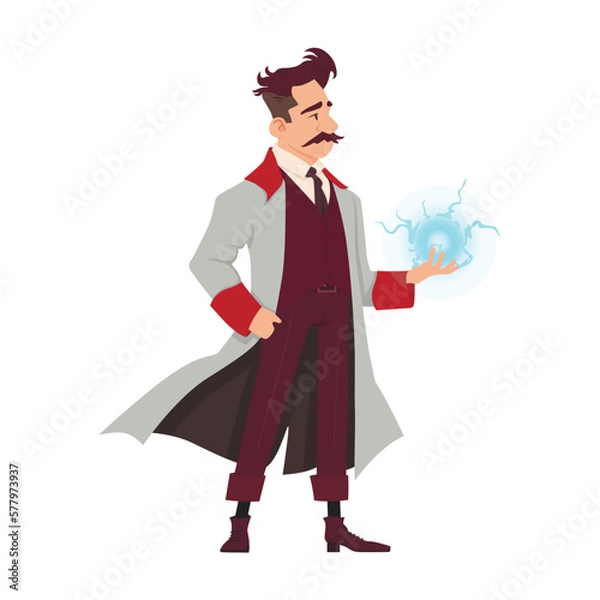 Fototapeta Cartoon historical character Nikola Tesla vector