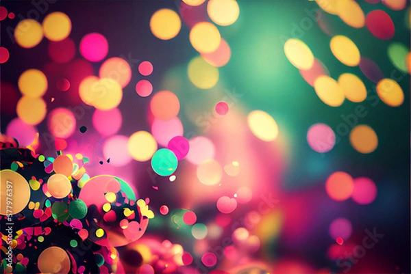 Fototapeta Colorful Confetti Flying Through the Air with a lot of Bokeh in the Background created with the help from generative AI