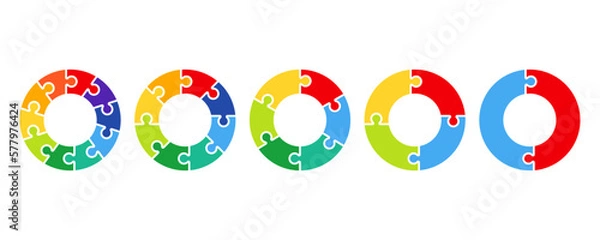 Fototapeta Set of circular puzzle. Pieces puzzle on circle. Colorful diagram template. Process, stages, segment or step.
