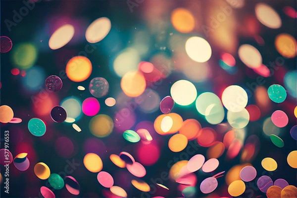 Fototapeta Colorful Confetti Flying Through the Air with a lot of Bokeh in the Background created with the help from generative AI