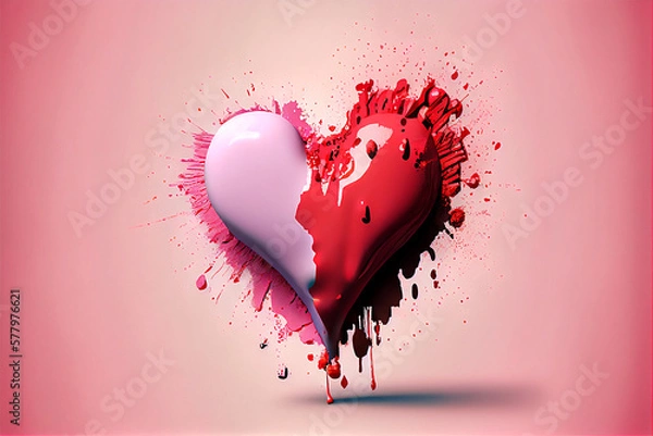 Fototapeta Illustration of a heart looking like a 3d rendering of paint forming a heart in the air and splashing everywhere, generative ai