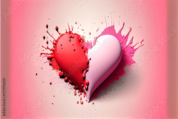 Fototapeta Illustration of a heart looking like a 3d rendering of paint forming a heart in the air and splashing everywhere, generative ai