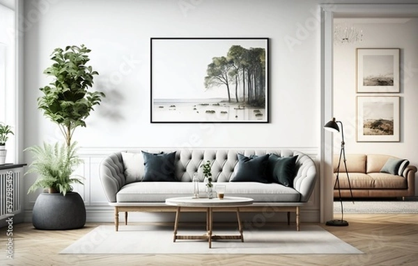 Fototapeta  Simple living room interior design illustration created using generative AI.