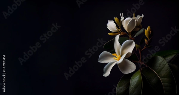 Fototapeta dark jasmine flower in black background generative ai