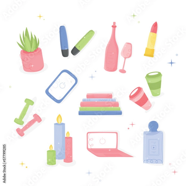 Obraz Hand-Drawn Beauty, Makeup and Plants icons set