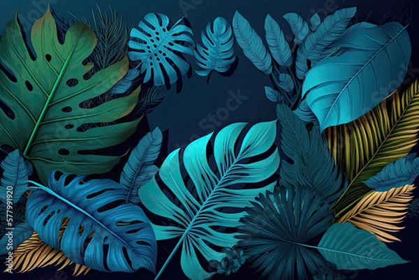 Fototapeta Tropical leaves background. Generative AI