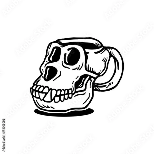 Fototapeta Ape skull mug. Skull of Ape. Gorilla skull vector icon illustration for T-shirt, Realistic animal ape skulls. Animal skull printable high resolution
