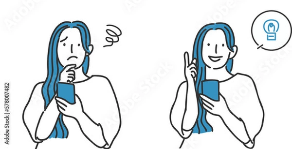 Obraz スマホを操作する女性のイラストセット